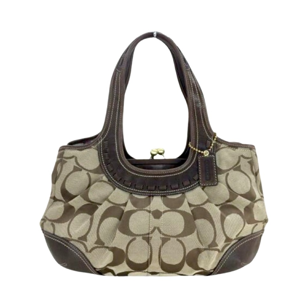 Vntg Coach Ergo Jacquard Signature Tattersall Kiss Lock Framed Bag D0886…